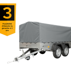 UNITRAILER 264/2 KIPP DOPPELAGS-ANHÄNGER MIT STÜTZRAD, ÜBERROLLBÜGEL UND GRAUER PLANE