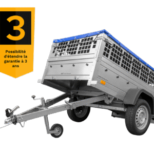 200×106 Gitteranhänger mit blauer Flachplane, Gitterwänden und Stützrad – Garden Trailer 200 KIPP